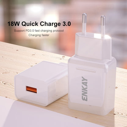 ENKAY Hat-Prince T006-1 18W 3A QC3.0 Fast Charging Power Adapter EU Plug Portable Travel Charger, With 3A 1m 8 Pin Cable, With 3A 1m Type-C Cable, With 3A 1m Micro USB Cable