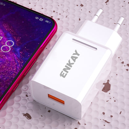 ENKAY Hat-Prince T006-1 18W 3A QC3.0 Fast Charging Power Adapter EU Plug Portable Travel Charger, With 3A 1m 8 Pin Cable, With 3A 1m Type-C Cable, With 3A 1m Micro USB Cable