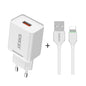 ENKAY Hat-Prince T006-1 18W 3A QC3.0 Fast Charging Power Adapter EU Plug Portable Travel Charger, With 3A 1m 8 Pin Cable, With 3A 1m Type-C Cable, With 3A 1m Micro USB Cable