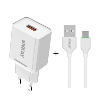 ENKAY Hat-Prince T006-1 18W 3A QC3.0 Fast Charging Power Adapter EU Plug Portable Travel Charger, With 3A 1m 8 Pin Cable, With 3A 1m Type-C Cable, With 3A 1m Micro USB Cable