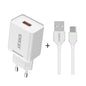 ENKAY Hat-Prince T006-1 18W 3A QC3.0 Fast Charging Power Adapter EU Plug Portable Travel Charger, With 3A 1m 8 Pin Cable, With 3A 1m Type-C Cable, With 3A 1m Micro USB Cable