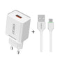 ENKAY Hat-Prince T006-1 18W 3A QC3.0 Fast Charging Power Adapter EU Plug Portable Travel Charger, With 3A 1m 8 Pin Cable, With 3A 1m Type-C Cable, With 3A 1m Micro USB Cable