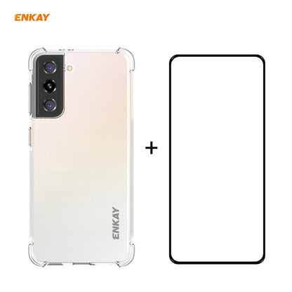 Hat-Prince ENKAY Clear TPU Shockproof Case Soft Anti-slip Cover + 0.26mm 9H 2.5D Full Glue Full Coverage Tempered Glass Protector Film Support Fingerprint Unlock