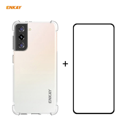 Hat-Prince ENKAY Clear TPU Shockproof Case Soft Anti-slip Cover + 0.26mm 9H 2.5D Full Glue Full Coverage Tempered Glass Protector Film Support Fingerprint Unlock, For Samsung Galaxy S21+ 5G, For Samsung Galaxy S21 5G