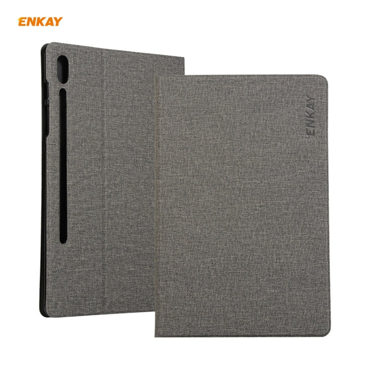 For Samsung Galaxy Tab S7 11.0 T870 / T875 ENKAY Coarse Cloth Pattern PU Leather + TPU Smart Case with Holder & Sleep / Wake-up Function