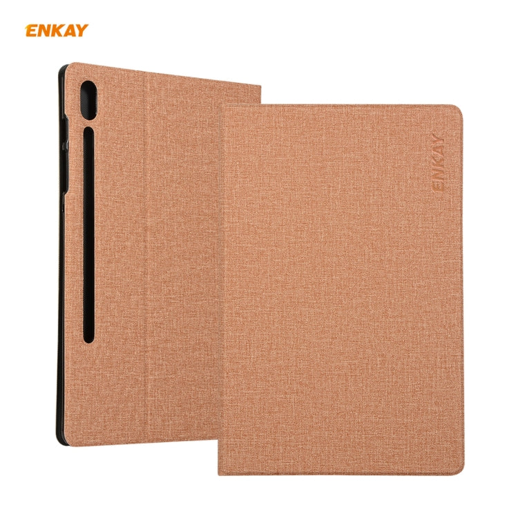 For Samsung Galaxy Tab S7 11.0 T870 / T875 ENKAY Coarse Cloth Pattern PU Leather + TPU Smart Case with Holder & Sleep / Wake-up Function, For Samsung Galaxy Tab S8 / Galaxy Tab S7 11.0 T870