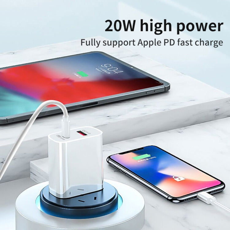 SDC-20WA+C 20W PD 3.0 + QC 3.0 USB Dual Fast Charging Universal Travel Charger with USB to Type-C / USB-C Fast Charging Data Cable, UK Plug