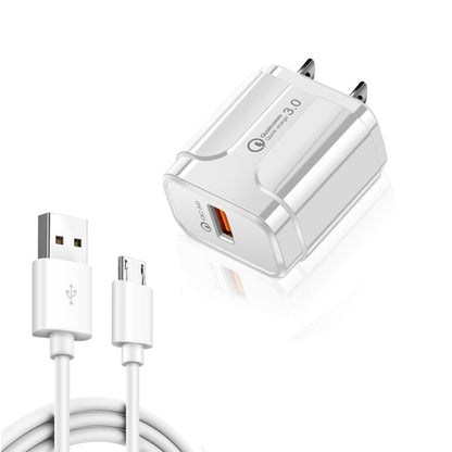 LZ-023 18W QC 3.0 USB Portable Travel Charger + 3A USB to Micro USB Data Cable, US Plug, Micro USB Data Cable, US Plug
