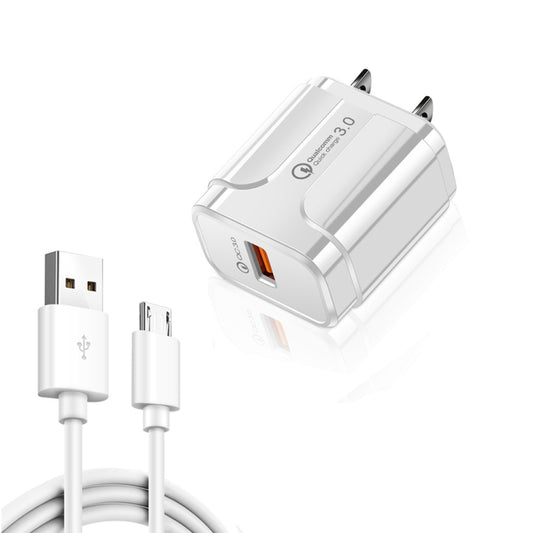 LZ-023 18W QC 3.0 USB Portable Travel Charger + 3A USB to Micro USB Data Cable, US Plug, Micro USB Data Cable, US Plug