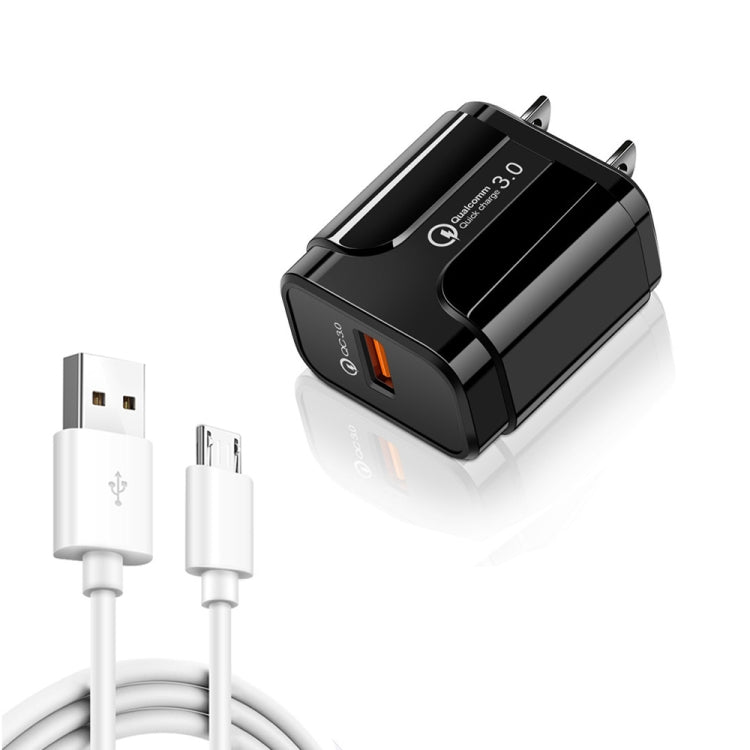 LZ-023 18W QC 3.0 USB Portable Travel Charger + 3A USB to Micro USB Data Cable, US Plug, Micro USB Data Cable, US Plug