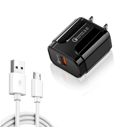 LZ-023 18W QC 3.0 USB Portable Travel Charger + 3A USB to Micro USB Data Cable, US Plug, Micro USB Data Cable, US Plug