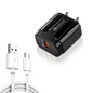 LZ-023 18W QC 3.0 USB Portable Travel Charger + 3A USB to Micro USB Data Cable, US Plug, Micro USB Data Cable, US Plug