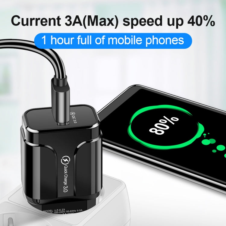 LZ-023 18W QC 3.0 USB Portable Travel Charger + 3A USB to Micro USB Data Cable, US Plug, Micro USB Data Cable, US Plug