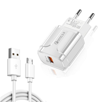 LZ-023 18W QC 3.0 USB Portable Travel Charger + 3A USB to Micro USB Data Cable, EU Plug, Micro USB Data Cable, EU Plug