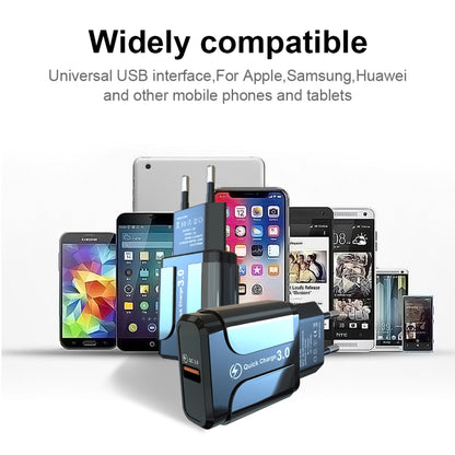 LZ-023 18W QC 3.0 USB Portable Travel Charger + 3A USB to Micro USB Data Cable, EU Plug, Micro USB Data Cable, EU Plug