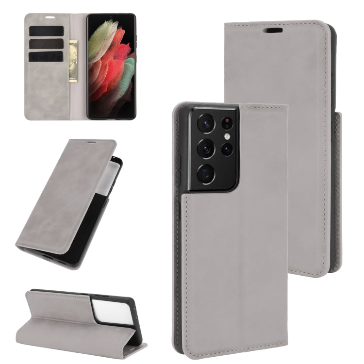 For Samsung Galaxy S21 Ultra 5G Retro-skin Business Magnetic Suction Leather Case with Holder & Card Slots & Wallet, For Samsung Galaxy S21 Ultra 5G