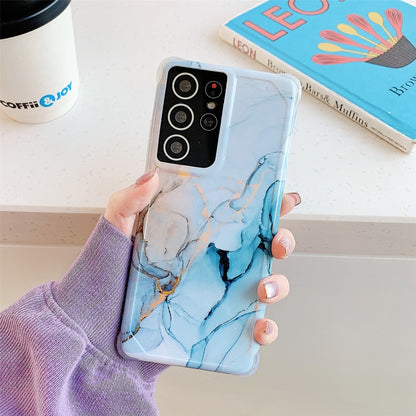 Four Corners Anti-Shattering Flow Gold Marble IMD Phone Back Cover Case, For Samsung Galaxy S21 Ultra 5G, For Samsung Galaxy S21 Plus 5G, For Samsung Galaxy S21 5G