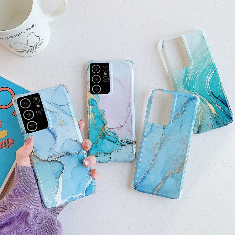 Four Corners Anti-Shattering Flow Gold Marble IMD Phone Back Cover Case, For Samsung Galaxy S21 Ultra 5G, For Samsung Galaxy S21 Plus 5G, For Samsung Galaxy S21 5G