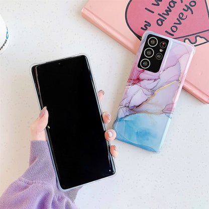 Four Corners Anti-Shattering Flow Gold Marble IMD Phone Back Cover Case, For Samsung Galaxy S21 Ultra 5G, For Samsung Galaxy S21 Plus 5G, For Samsung Galaxy S21 5G