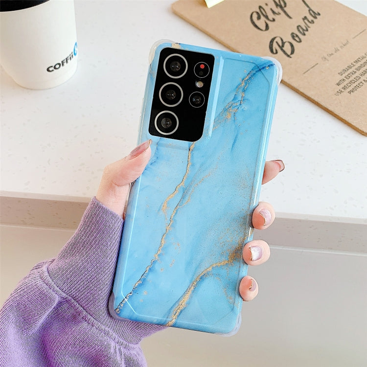 Four Corners Anti-Shattering Flow Gold Marble IMD Phone Back Cover Case, For Samsung Galaxy S21 Ultra 5G, For Samsung Galaxy S21 Plus 5G, For Samsung Galaxy S21 5G