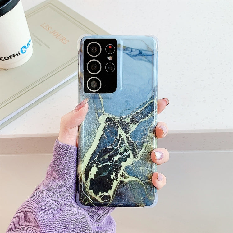 Four Corners Anti-Shattering Flow Gold Marble IMD Phone Back Cover Case, For Samsung Galaxy S21 Ultra 5G, For Samsung Galaxy S21 Plus 5G, For Samsung Galaxy S21 5G