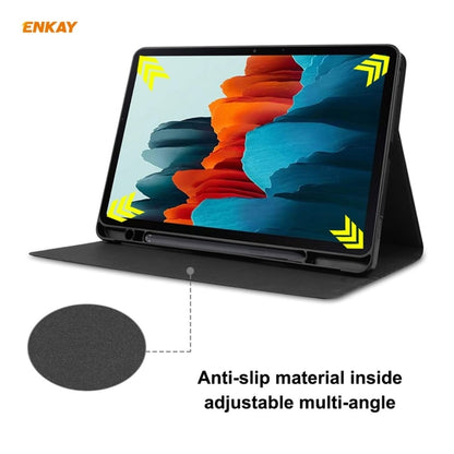 ENKAY ENK-8026 Cow Texture PU Leather + TPU Smart Case with Pen Slot for Samsung Galaxy Tab S7 11.0 T870 / T875, For Samsung Galaxy Tab S8 / Galaxy Tab S7 11.0 T870