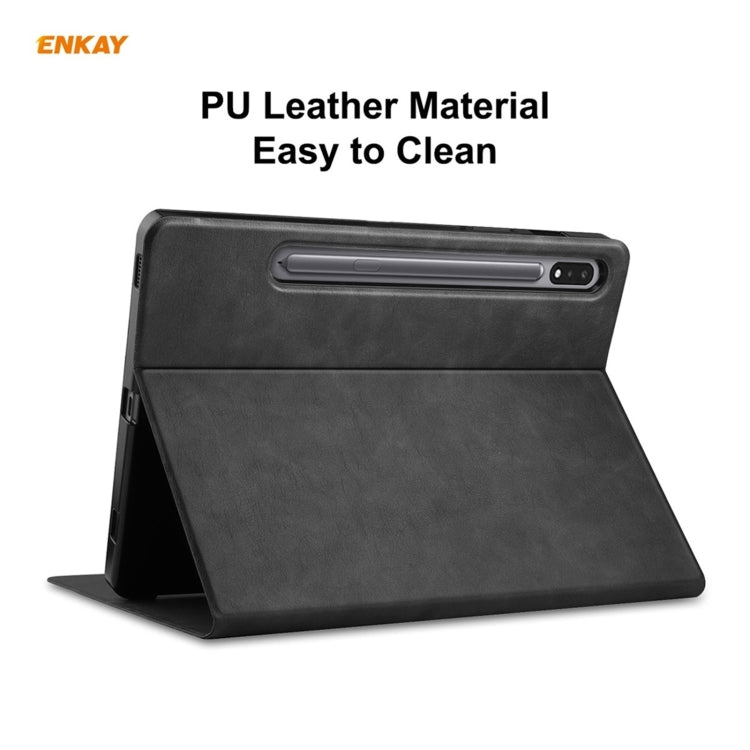 ENKAY ENK-8026 Cow Texture PU Leather + TPU Smart Case with Pen Slot for Samsung Galaxy Tab S7 11.0 T870 / T875, For Samsung Galaxy Tab S8 / Galaxy Tab S7 11.0 T870