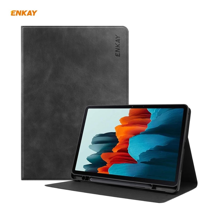 ENKAY ENK-8026 Cow Texture PU Leather + TPU Smart Case with Pen Slot for Samsung Galaxy Tab S7 11.0 T870 / T875, For Samsung Galaxy Tab S8 / Galaxy Tab S7 11.0 T870