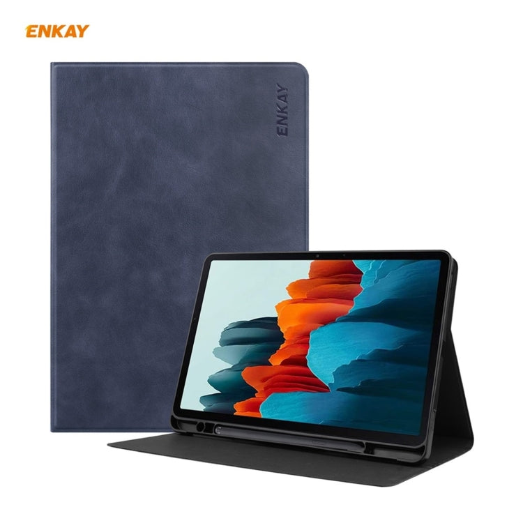 ENKAY ENK-8026 Cow Texture PU Leather + TPU Smart Case with Pen Slot for Samsung Galaxy Tab S7 11.0 T870 / T875