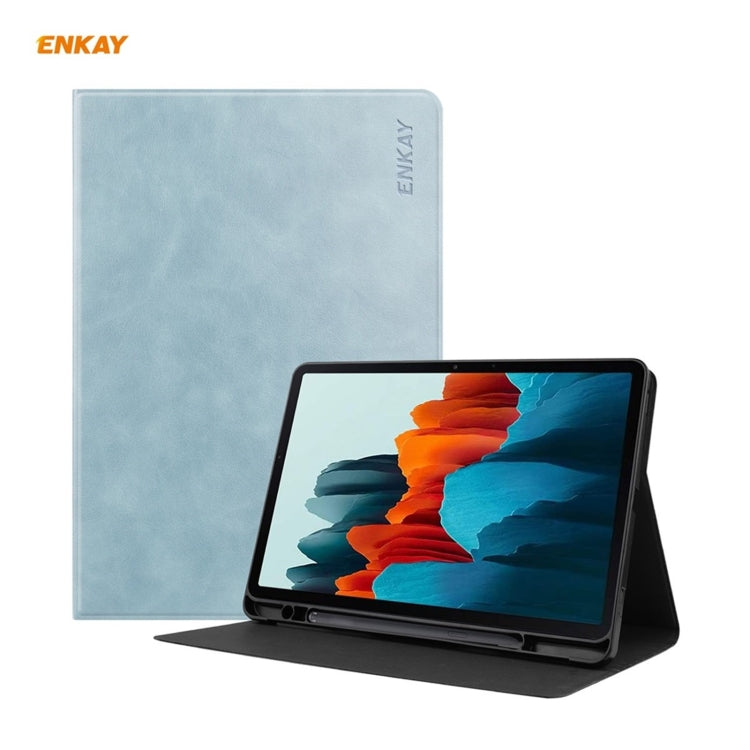 ENKAY ENK-8026 Cow Texture PU Leather + TPU Smart Case with Pen Slot for Samsung Galaxy Tab S7 11.0 T870 / T875, For Samsung Galaxy Tab S8 / Galaxy Tab S7 11.0 T870