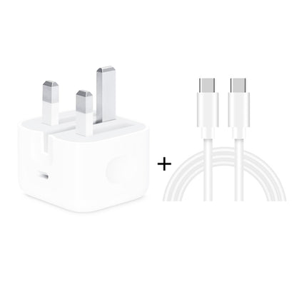 A2344 20W PD 3.0 Type-C / USB-C Folding Travel Charger + USB-C / Type-C to Type-C Fast Charging Data Cable Set, UK Plug, Length: 2m