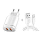 Dual USB Portable Travel Charger + 1 Meter USB to Type-C Data Cable, EU Plug