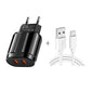 Dual USB Portable Travel Charger + 1 Meter USB to Type-C Data Cable, EU Plug