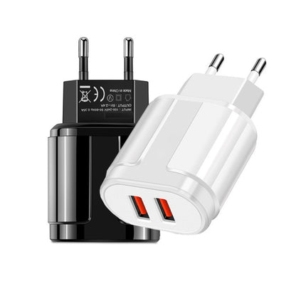 Dual USB Portable Travel Charger + 1 Meter USB to Type-C Data Cable, EU Plug