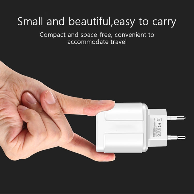 Dual USB Portable Travel Charger + 1 Meter USB to Type-C Data Cable, EU Plug