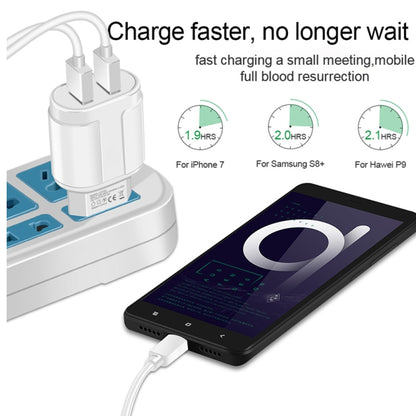 Dual USB Portable Travel Charger + 1 Meter USB to Type-C Data Cable, EU Plug