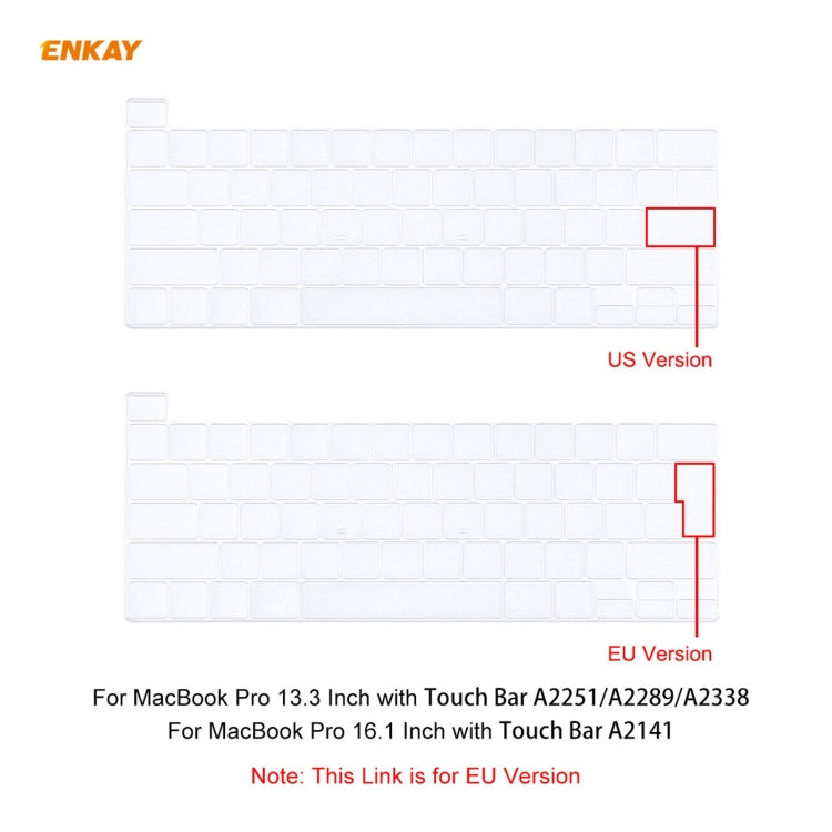 ENKAY Soft TPU Keyboard Protector Film for MacBook Pro 16 inch A2141 / Pro 13.3 inch A2289 & A2251 & A2338 (2020), EU Version