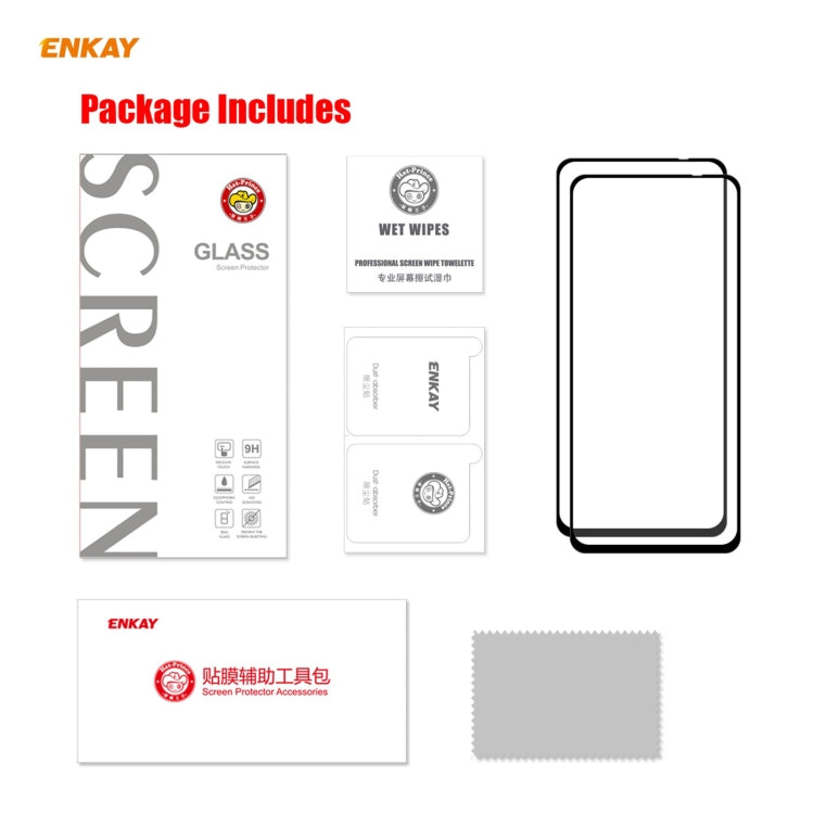 2 PCS ENKAY Hat-Prince Full Glue 0.26mm 9H 2.5D Tempered Glass Full Coverage Film