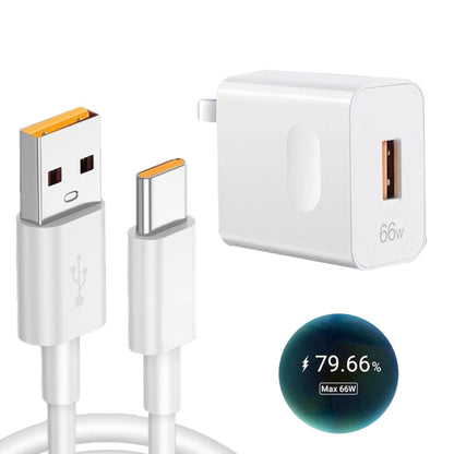HW-66W 66W USB Fast Charging Travel Charger + USB to Type-C Flash Charging Data Cable, US Plug, US Plug(1m), US Plug(1.5m), US Plug(2m)