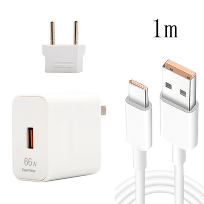 66W USB Fast Charging Travel Charger With EU Plug Conversion Head + 6A USB to Type-C Flash Charging Data Cable, EU Plug, EU Plug(1m), EU Plug(1.5m), EU Plug(2m)