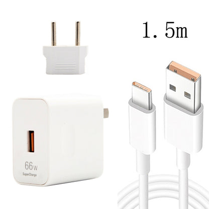 66W USB Fast Charging Travel Charger With EU Plug Conversion Head + 6A USB to Type-C Flash Charging Data Cable, EU Plug, EU Plug(1m), EU Plug(1.5m), EU Plug(2m)
