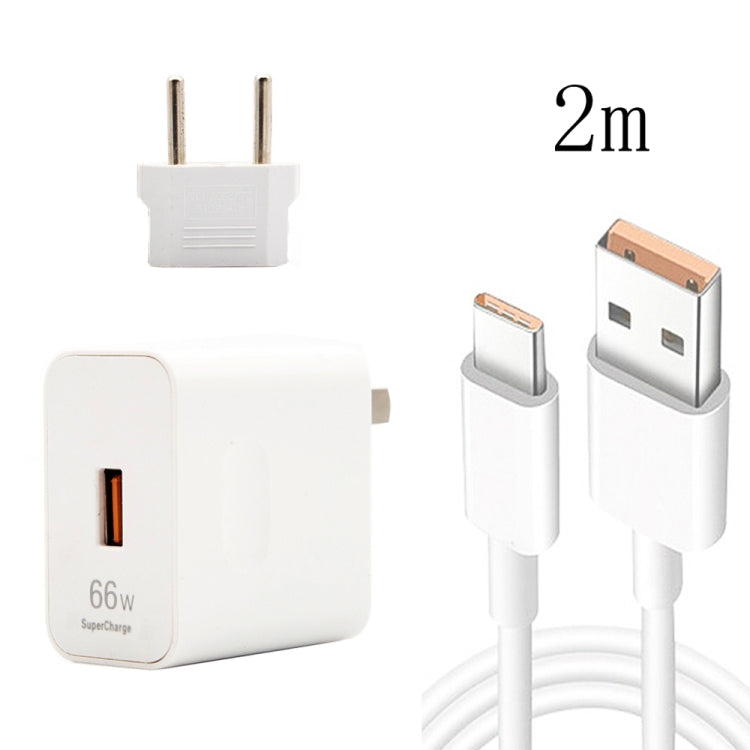 66W USB Fast Charging Travel Charger With EU Plug Conversion Head + 6A USB to Type-C Flash Charging Data Cable, EU Plug, EU Plug(1m), EU Plug(1.5m), EU Plug(2m)