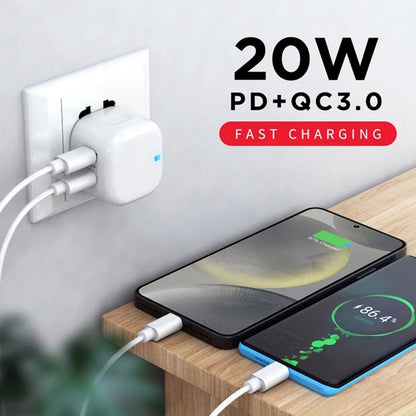 YSY-6087PD 20W PD3.0 + QC3.0 Dual Fast Charge Travel Charger with USB to Micro USB Data Cable, EU Plug, US Plug, UK Plug