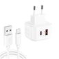YSY-6087PD 20W PD3.0 + QC3.0 Dual Fast Charge Travel Charger with USB to Type-C Data Cable, EU Plug, US Plug, UK Plug