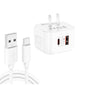 YSY-6087PD 20W PD3.0 + QC3.0 Dual Fast Charge Travel Charger with USB to Type-C Data Cable, EU Plug, US Plug, UK Plug