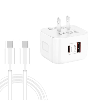 YSY-6087PD 20W PD3.0 + QC3.0 Dual Fast Charge Travel Charger with Type-C to Type-C Data Cable, EU Plug, US Plug, UK Plug