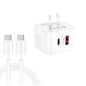 YSY-6087PD 20W PD3.0 + QC3.0 Dual Fast Charge Travel Charger with Type-C to Type-C Data Cable, EU Plug, US Plug, UK Plug