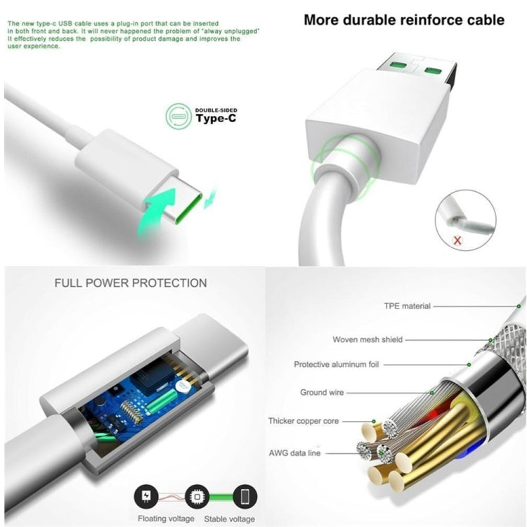 XJ-63 5A USB to Type-C Super Flash Charging Data Cable for OPPO, 1m, 1.5m, 2m