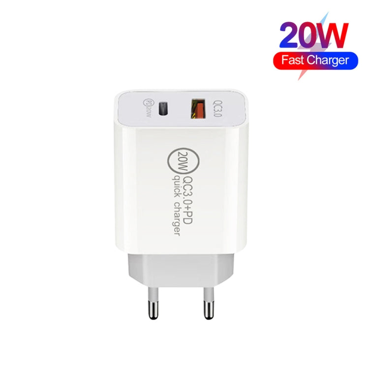 Dual Fast Charging 20W PD3.0+QC 3.0 Interface Travel Charger for iPhone, Huawei, Samsung, Xiaomi