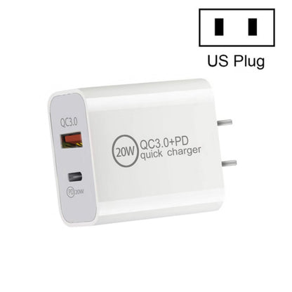 Dual Fast Charging 20W PD3.0+QC 3.0 Interface Travel Charger for iPhone, Huawei, Samsung, Xiaomi